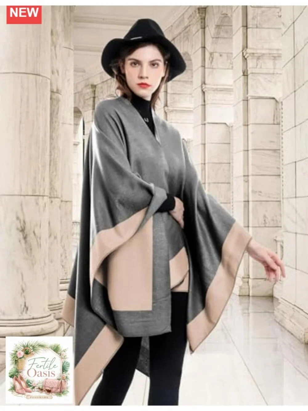 Reversible Pashmina Shawl Wrap Poncho Cape, Oversized Lightweight, Wedding